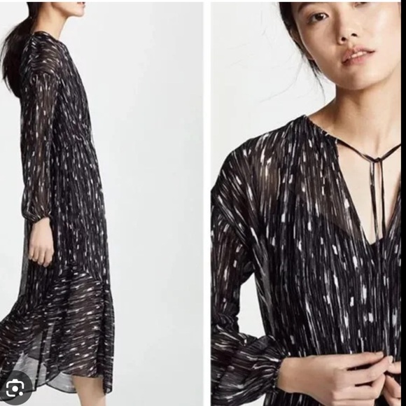 Vince Smocked Chiffon Abstract Silk Midi Dress - Picture 2 of 2